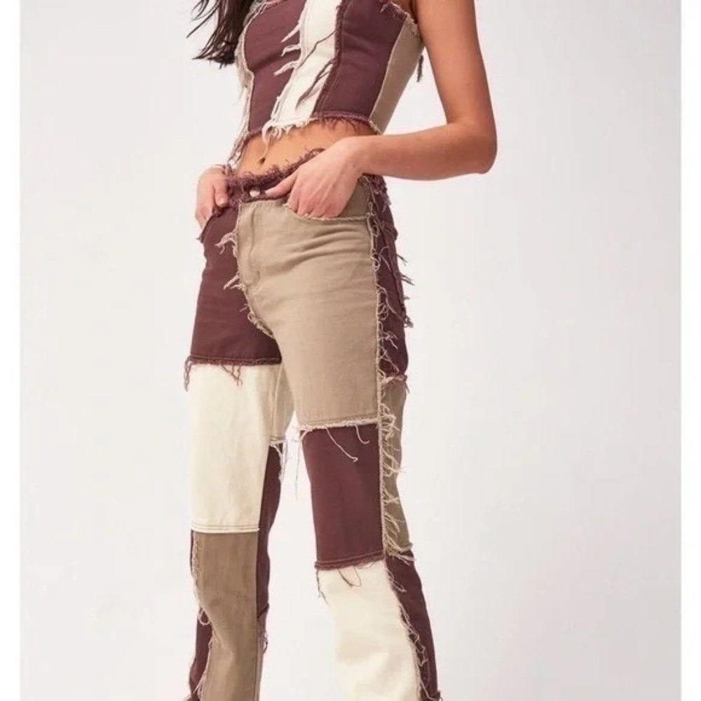 Jaded London Brown Patchwork Denim Boyfriend Jeans | 24